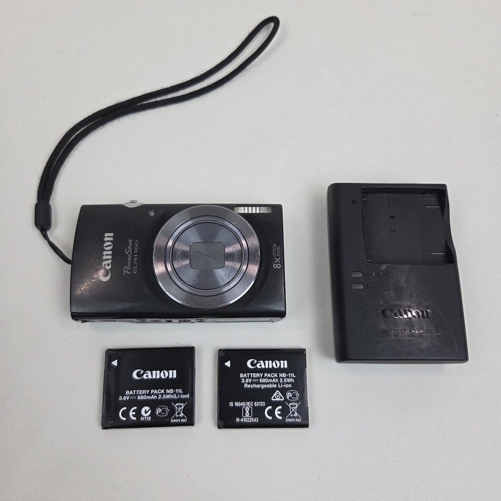 Canon PowerShot ELPH 160 Digital Camera Black Tested w/ 2 Batteries + Charger